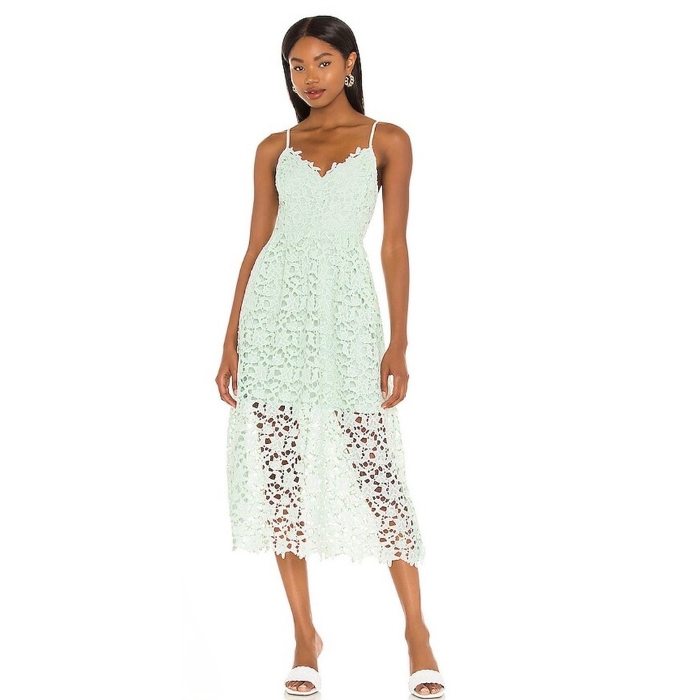 ASTR the Label Lace A-Line‎ Midi Dress Mint Green Floral Womens Size XS